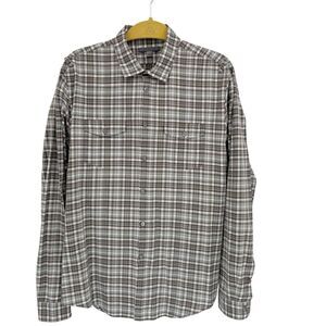 John Varvatos Shirt Large Plaid Long Sleeve Button Up Cotton Double Flap Pockets